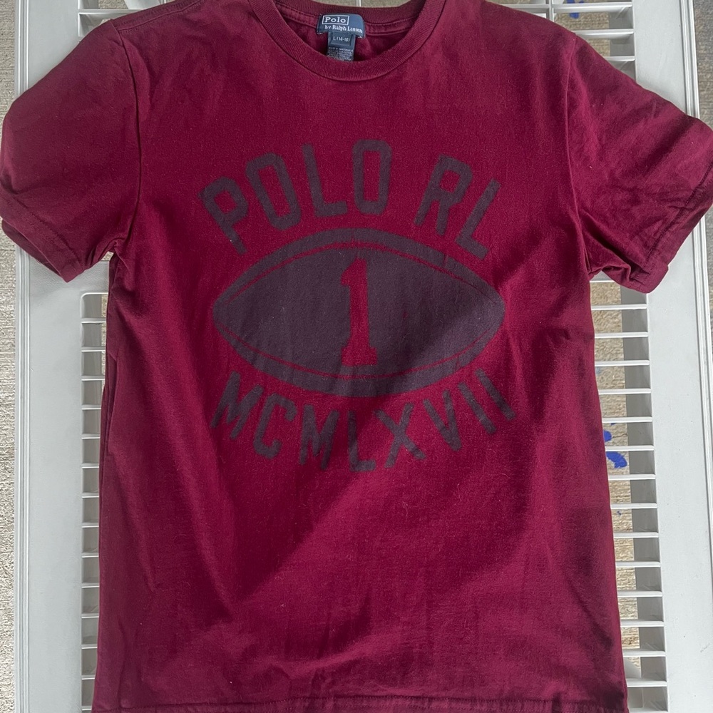 Polo Ralph Lauren Boys 14/16 Burgundy Short Sleeve Football Graphic Print Tshirt